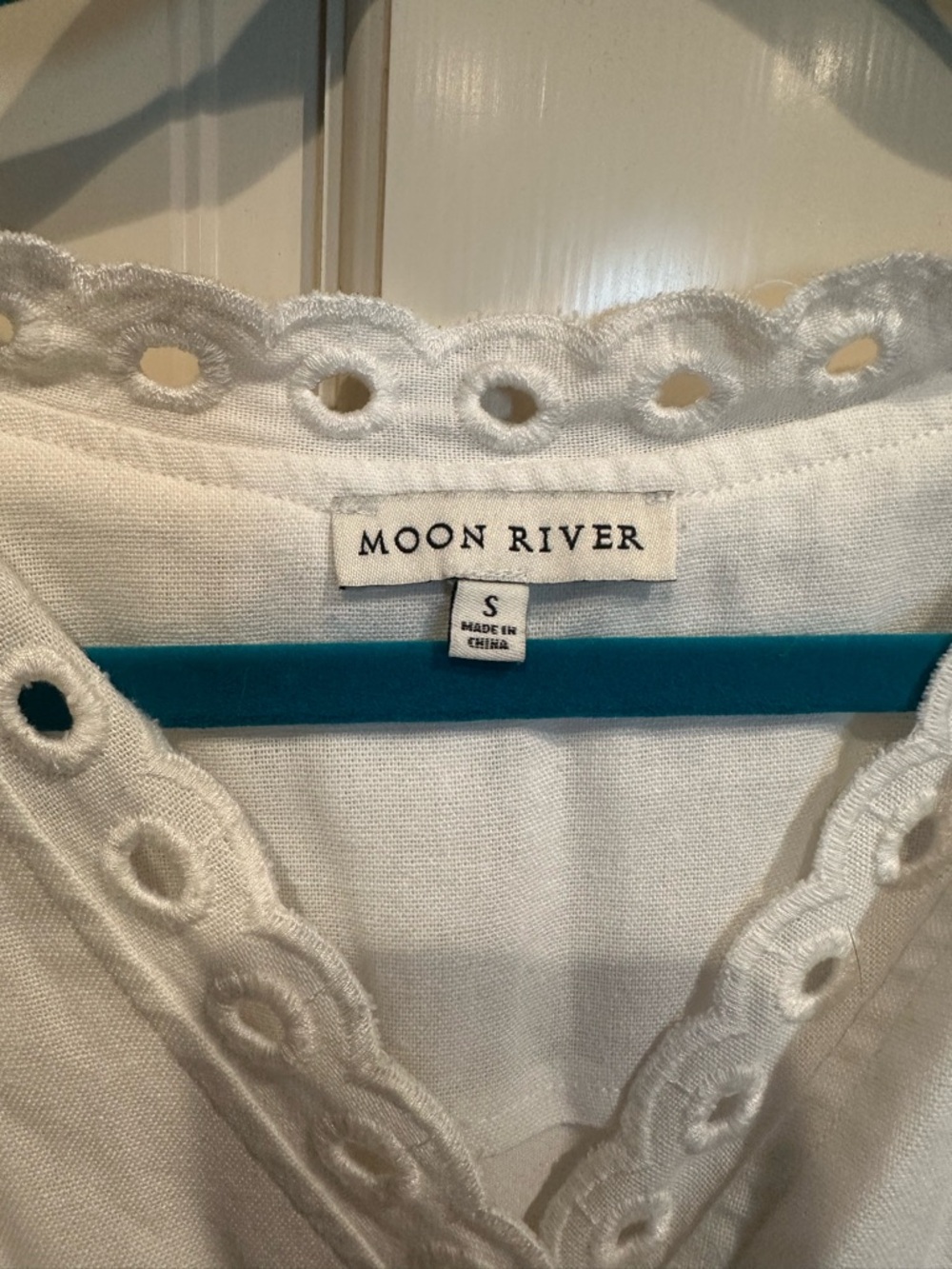 Moon River White Eyelet V-Neck Blouse - Picture 2 of 3